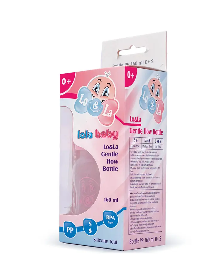 Lo&La Gentle flow bočica plastična 160ml, 0+ Roza