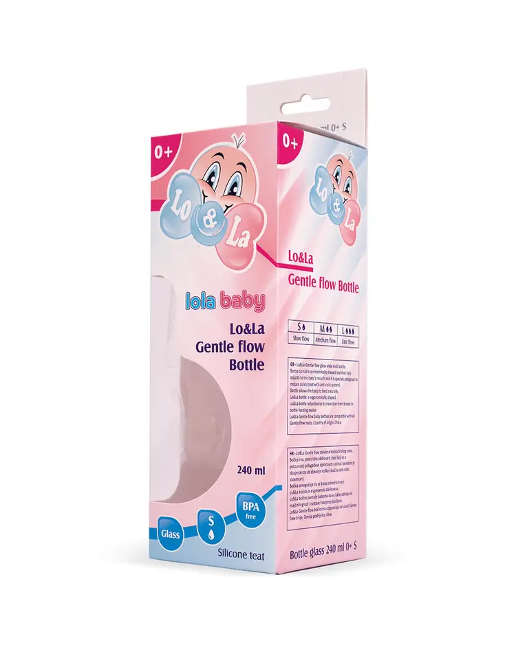 Lo&La Gentle flow bočica staklena 240 ml, 0+ Roza