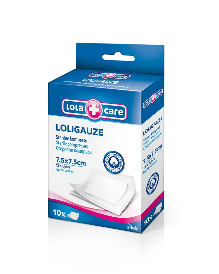 Lola Care Loligauze sterilne komprese 7,5x7,5 10 kom, 7,5x7,5cm