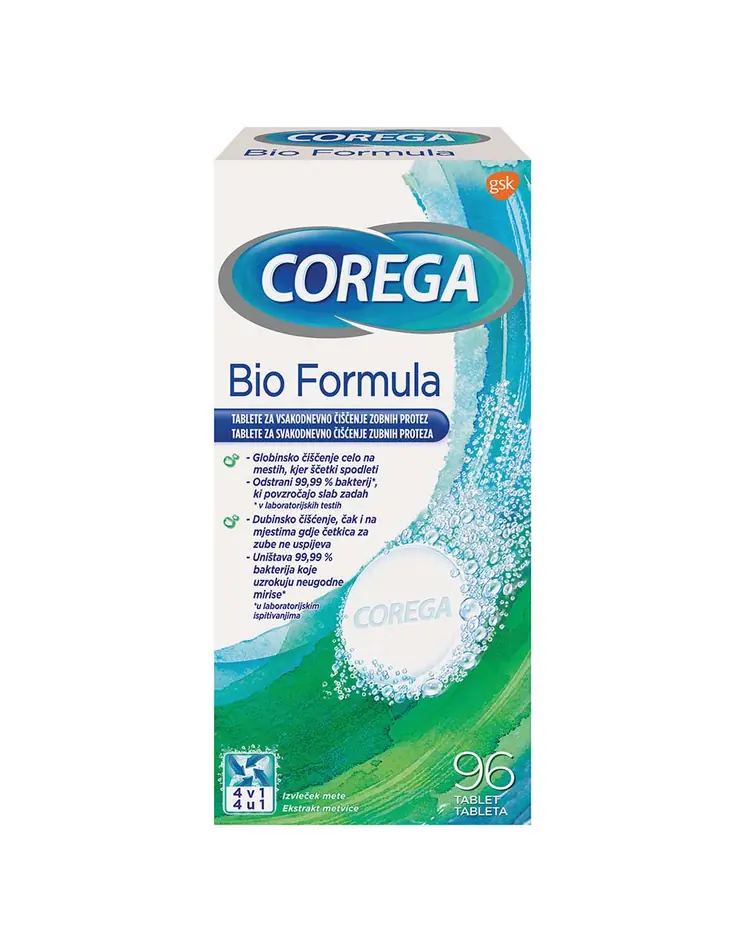 Corega Bio formula, tablte za svakodnevno čišćenje zubnih proteza, 96 tableta