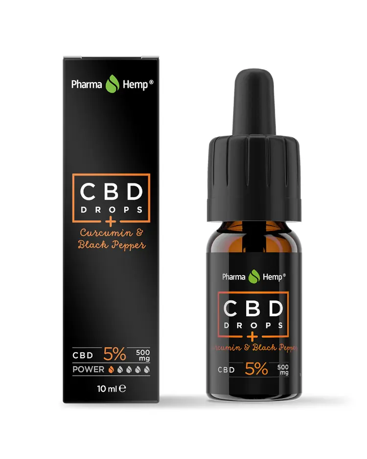 PharmaHemp CBD kapi  5% (kurkumin + ekstrakt crnog papra) 10 ml / 0.338 fl.oz. ℮