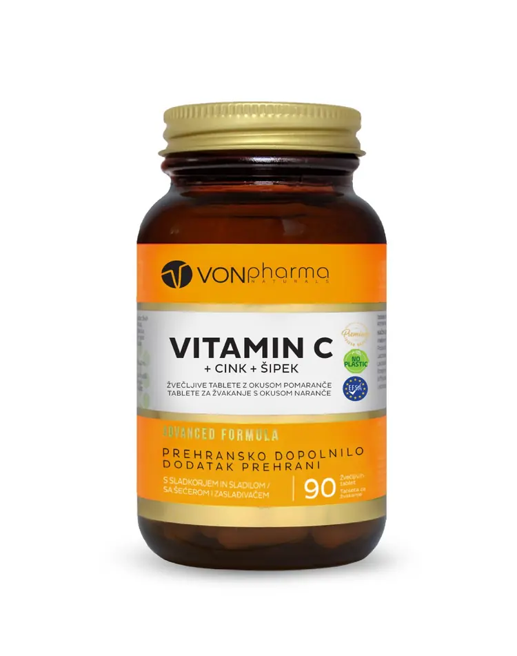 VONpharma vitamin C + cink + šipak 90 tableta za žvakanje