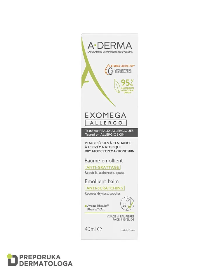 A-Derma Exomega Allergo emolijentni balzam, umanjuje suhoću i umiruje kožu 40 ml