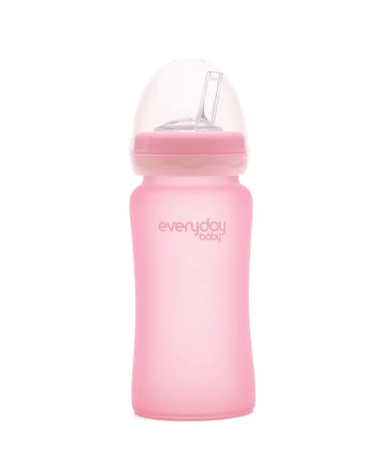 Everyday baby staklena bočica sa slamkom 240ml, roza 1 komad