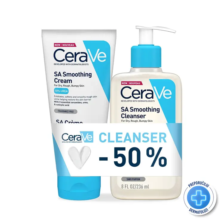 CeraVe SA krema za zaglađivanje suhe i grube kože 177 ml+ gel za čišćenje suhe i grube kože 236 ml PROMO