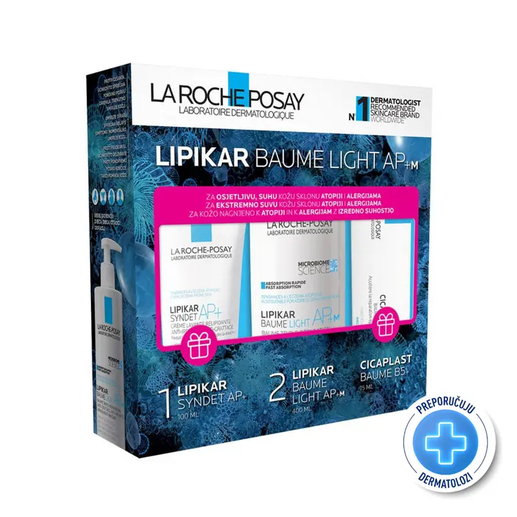 La Roche-Posay Lipikar Baume Light AP+M, 400 ml + Lipikar Syndet AP+, 100 ml + Cicaplast Baume B5+, 15 ml