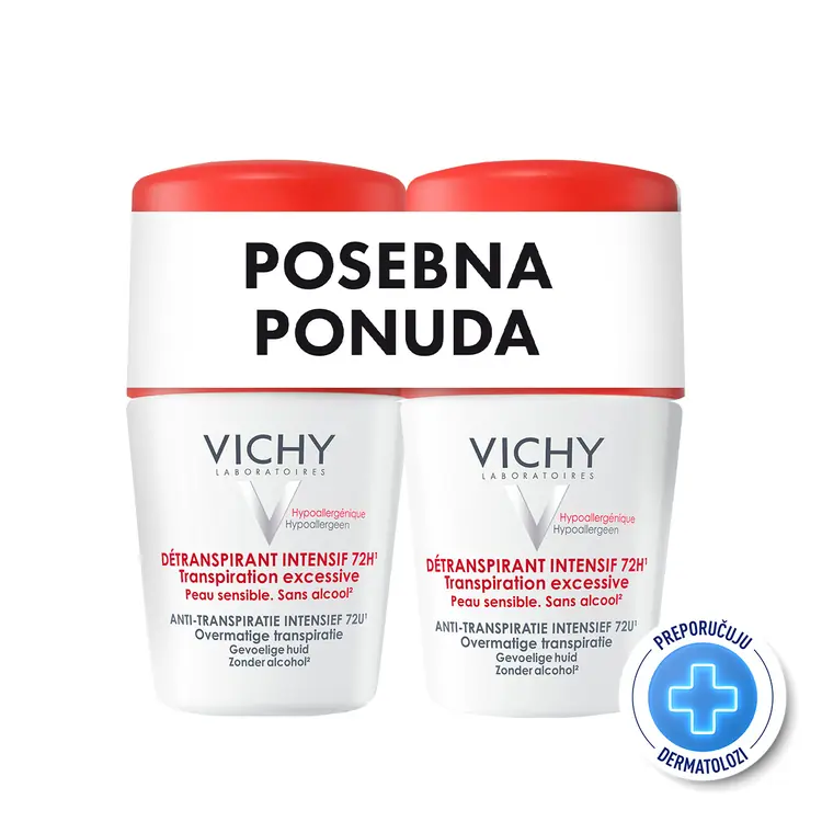 Vichy Déodorant Roll-on Anti-stres protiv prekomjernog znojenja do 72h, 2x50 ml - PROMO