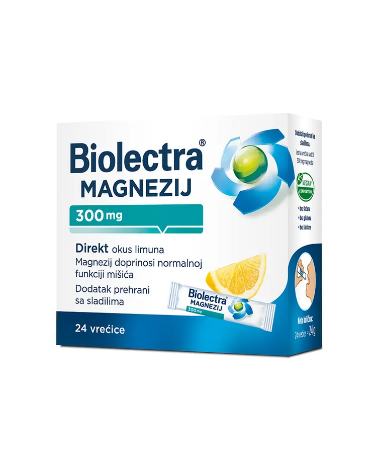 Biolectra Magnezij 300 mg Direkt, okus limuna 24 vrećice