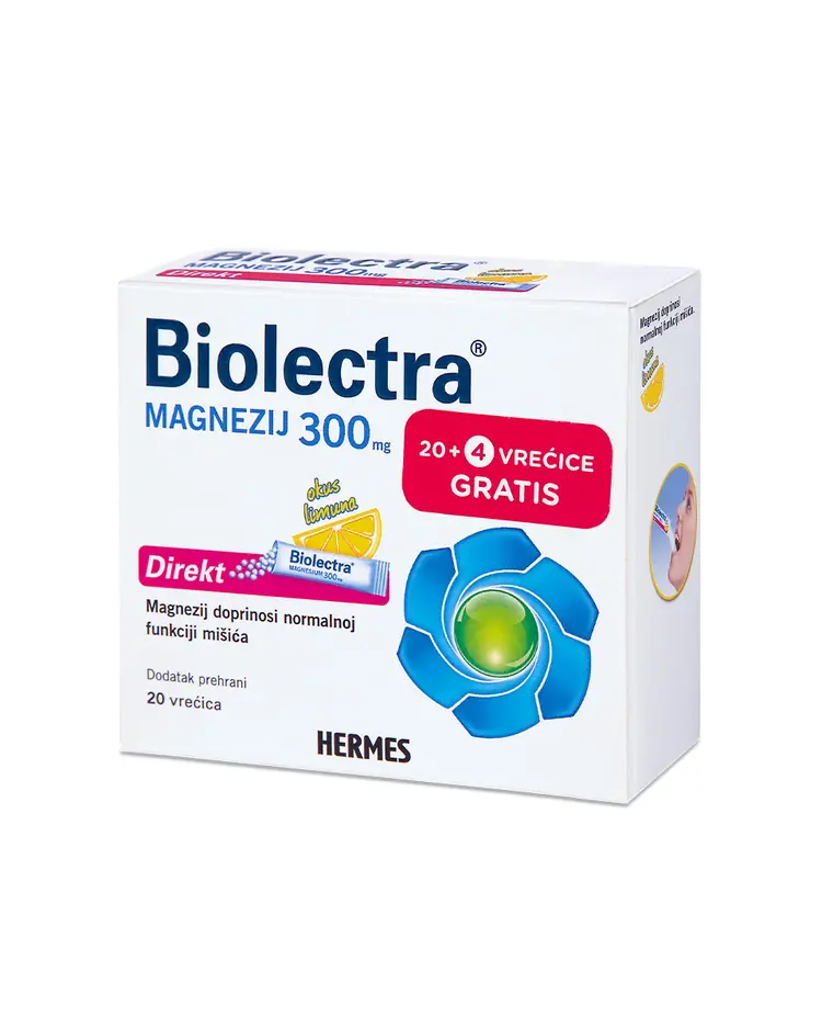 Biolectra Magnezij 300 mg Direkt, okus limuna 24 vrećice