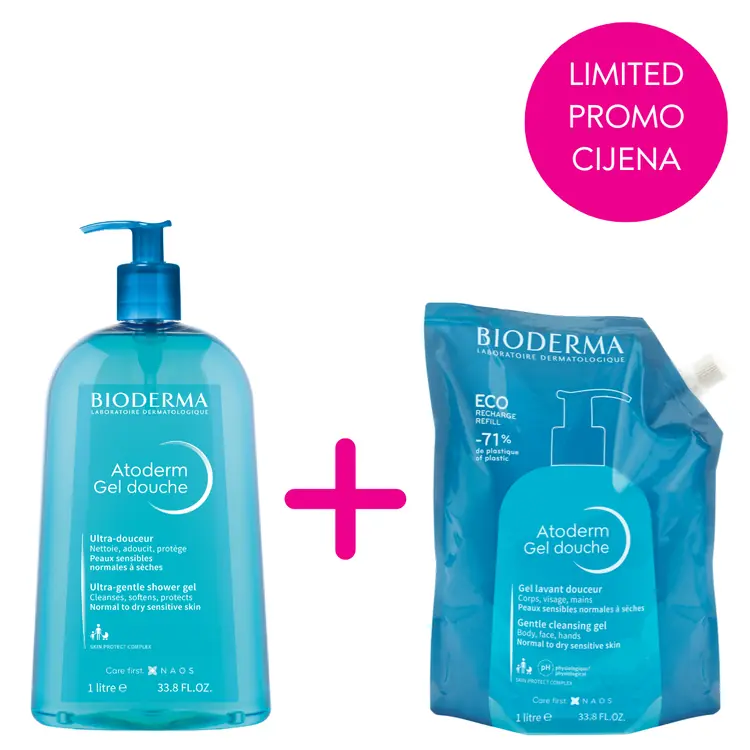 Bioderma Atoderm Gel de douche, 1000 ml + refill 1000 ml