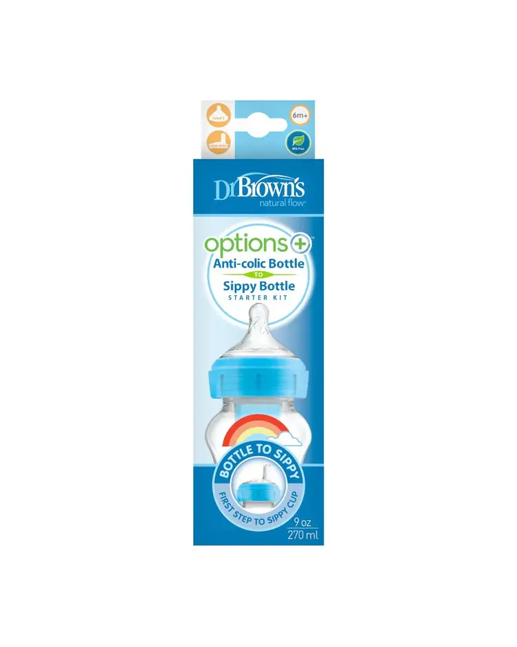 Dr. Brown's Options + Anti Colic to Sippy bočica Starter kit široko grlo, 270 ml PLAVA DUGA