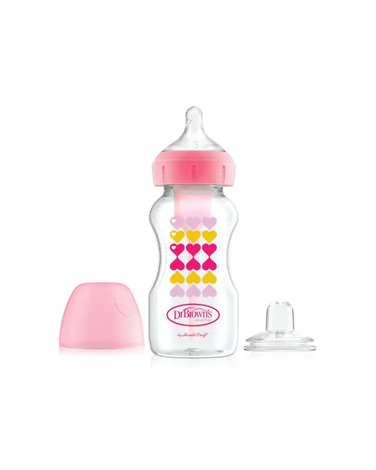 Dr. Brown's Options + Anti Colic to Sippy bočica Starter kit široko grlo, 270 ml ROZA SRCA