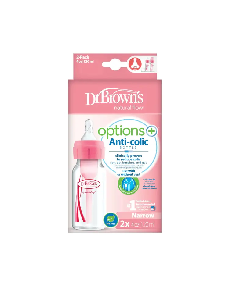 Dr.Brown's Options+ paket sa 2 polipropilenske bočice 120 ml usko grlo, ROZA
