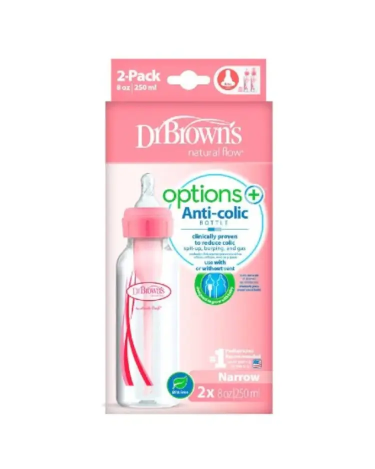 Dr.Brown's Options+ paket sa 2 polipropilenske bočice 250 ml usko grlo, ROZA