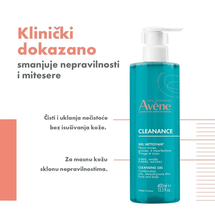 Eau Thermale Avène Cleanance gel za čišćenje za masnu kožu sklonu nepravilnostima, 400 ml boca s pumpicom