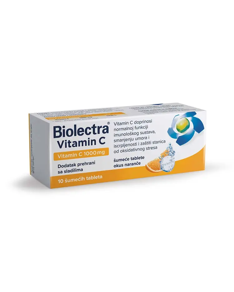 Biolectra Vitamin C 1000 mg šumeće tablete, okus naranče, 10 šumećih tableta