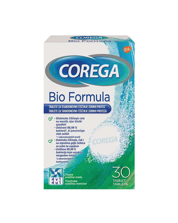 Corega Bio formula, 30 tableta za čišćenje zubnih proteza