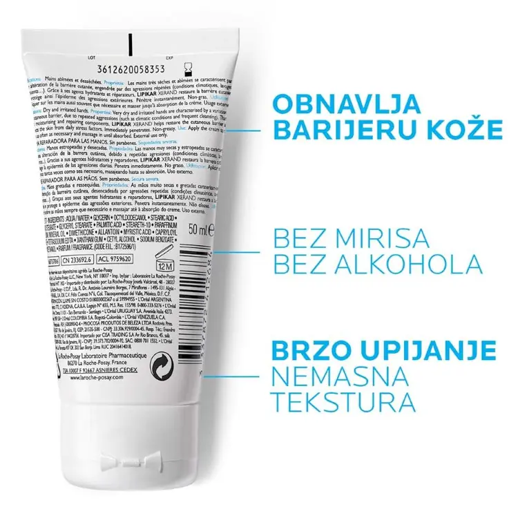 La Roche-Posay Lipikar Xerand krema za obnovu ruku, 50 ml