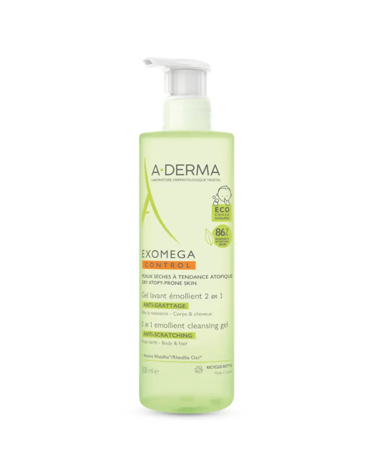 A-Derma Exomega Control emolijentni gel za čišćenje 2u1, za tijelo i kosu, 500 ml