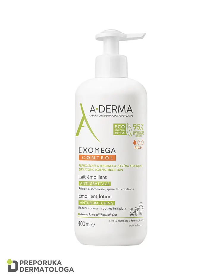A-Derma Exomega Control emolijentno mlijeko za suhu kožu sklonu atopiji, 400 ml