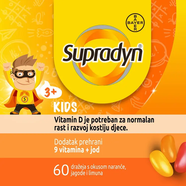 Supradyn Kids dodatak prehrani, 60 dražeja sa 9 vitamina, cinkom i jodom