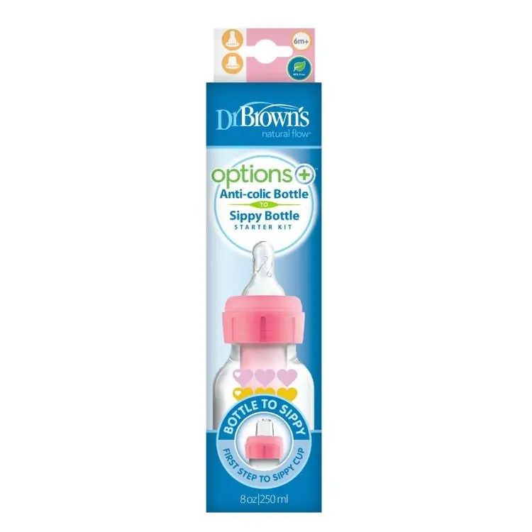 Dr. Brown's Options + Anti Colic to Sippy bočica, 250 ml, usko grlo, ROZA