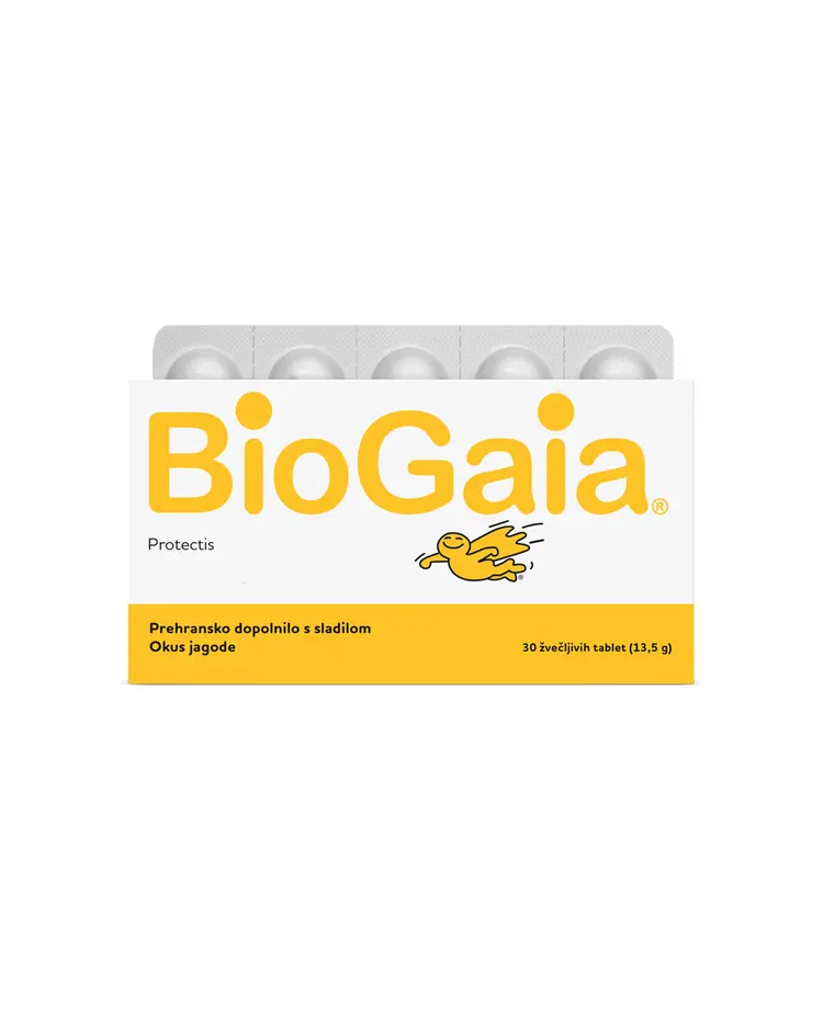 BioGaia Protectis tablete za žvakanje, okus jagode, 30 kom