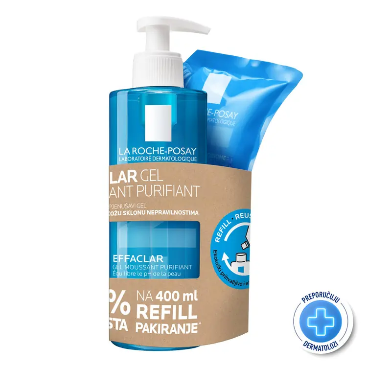 La Roche-Posay Effaclar gel za čišćenje lica, 400 ml + refill, 400 ml