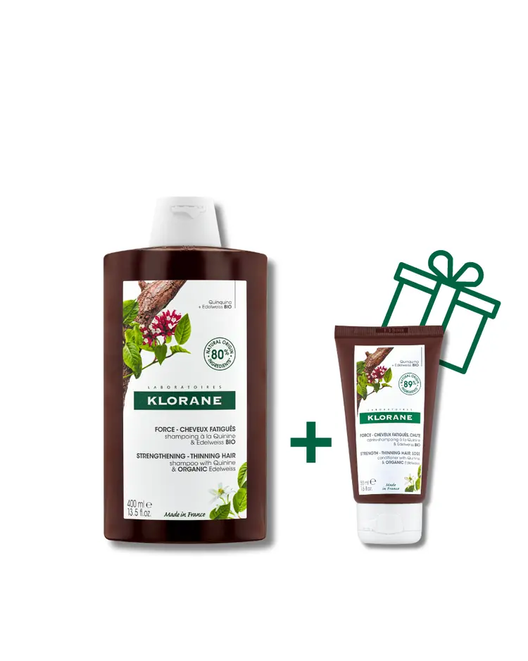 Klorane šampon s kininom i organskim runolistom, 400 ml + GRATIS Klorane balzam s kininom i organskim runolistom, 50 ml