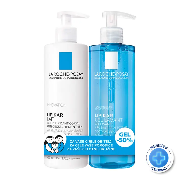 La Roche-Posay Lipikar umirujuća rutina za osjetljivu kožu cijele obitelji, 400 ml + 400 ml