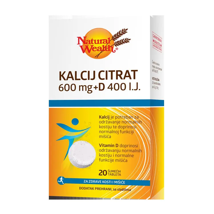 Natural Wealth Kalcij Citrat 600 mg + D 400 I.J. 20 šumećih tableta