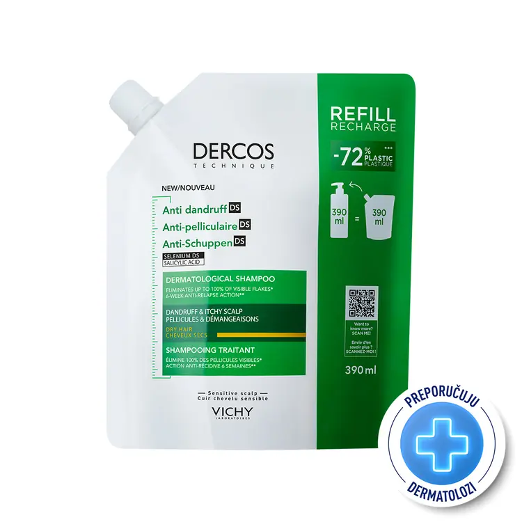 Vichy Dercos šampon protiv prhuti za suhu kosu 390 ml refill