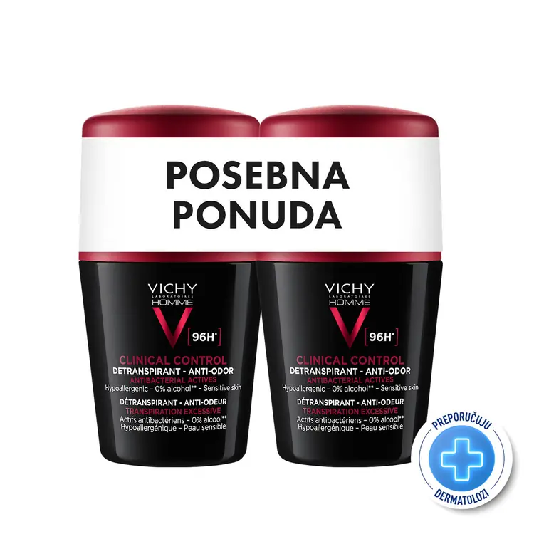 Vichy Homme Dezodorans roll-on Clinical control, 2x50ml - PROMO