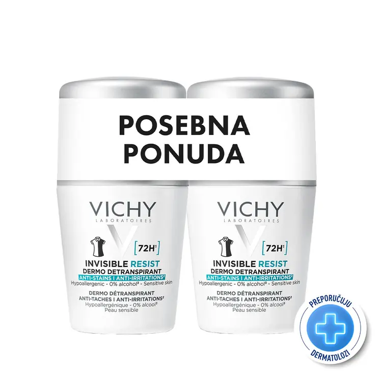 Vichy Dezodorans roll-on Invisible resist, 2 x 50 ml - PROMO