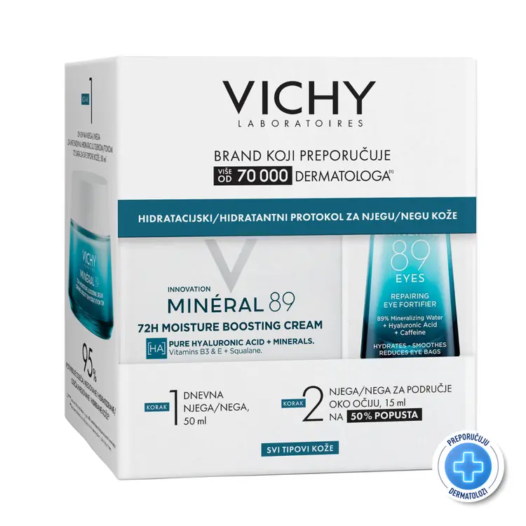 Vichy Minéral 89 Hidratacijski protokol za njegu svih tipova kože, 50 ml + 15 ml