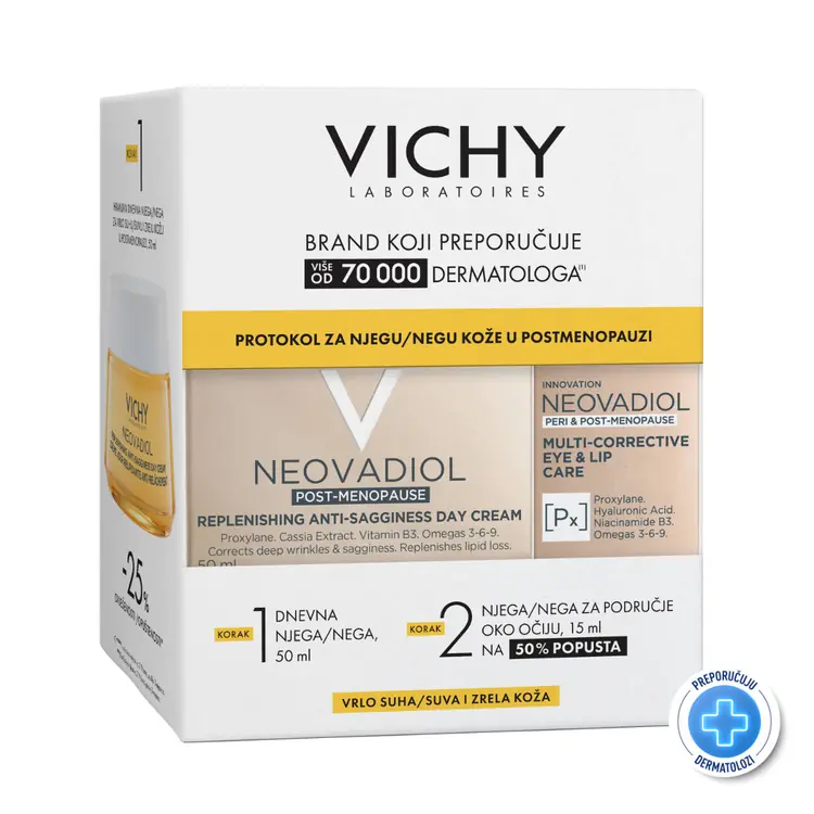 Vichy Neovadiol Protokol za njegu kože u postmenopauzi za vrlo suhu kožu, 50 ml + 15 ml