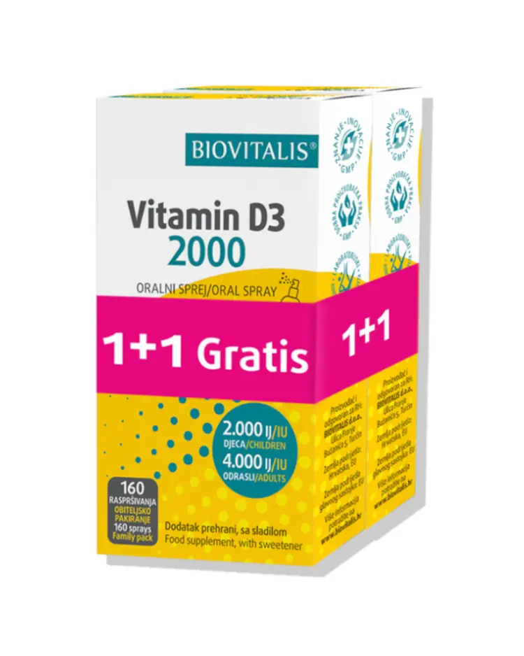 Biovitalis Vitamin D3 2000 PROMO, 1 + 1 gratis