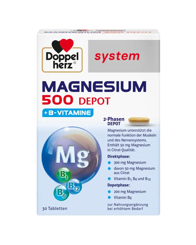 Doppelherz®system Magnezij 500 DEPO + B vitamini, 30 tableta