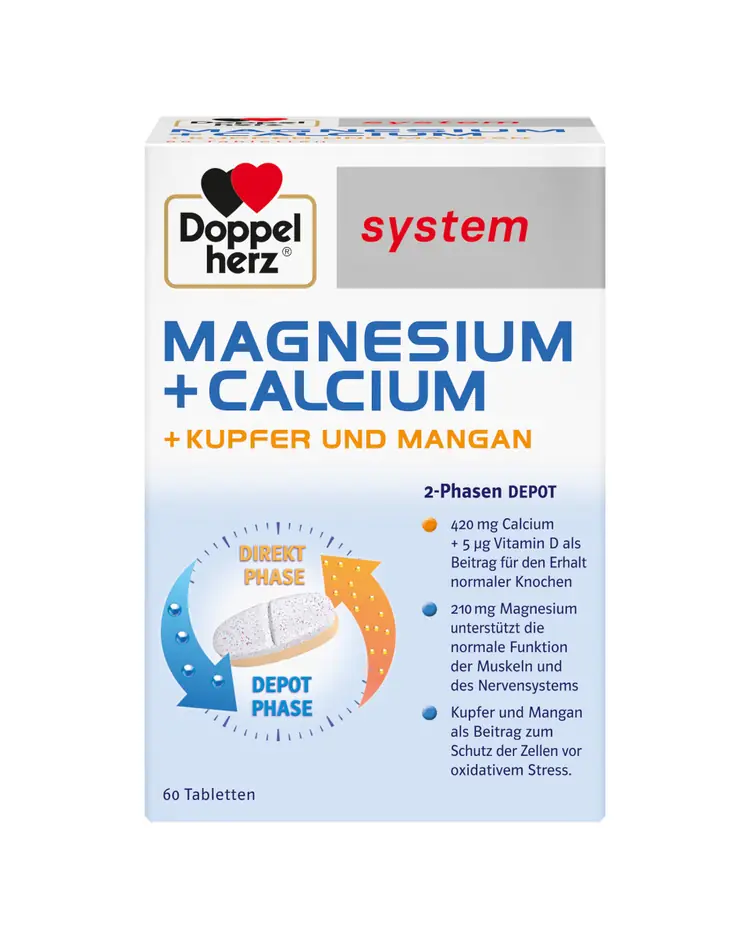 Doppelherz® system Magnezij + kalcij, bakar i mangan DEPO, 60 tableta