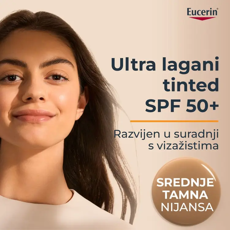 Eucerin Hydro Protect tinted fluid za zaštitu lica od sunca SPF 50+, srednje tamna nijansa, 50 ml