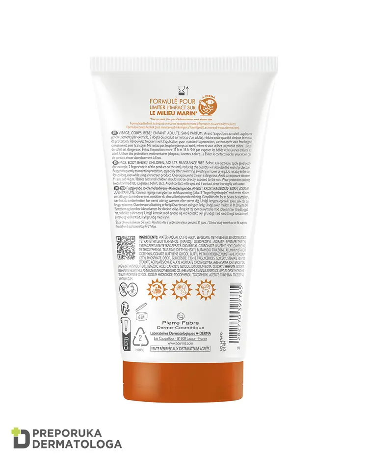 A-Derma Exomega Control SPF 50+, 150 ml