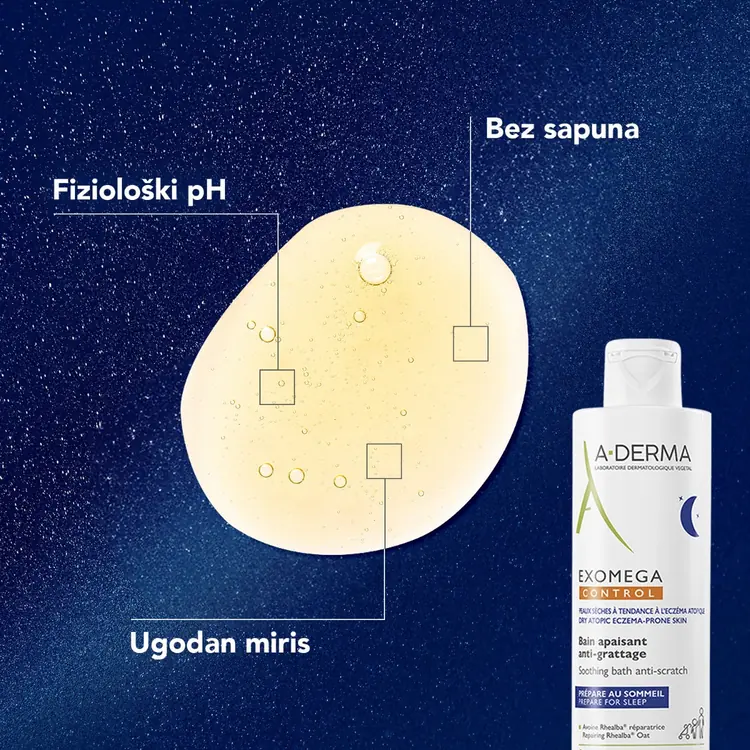 A-Derma Exomega Control umirujuća kupka protiv grebanja, 200 ml