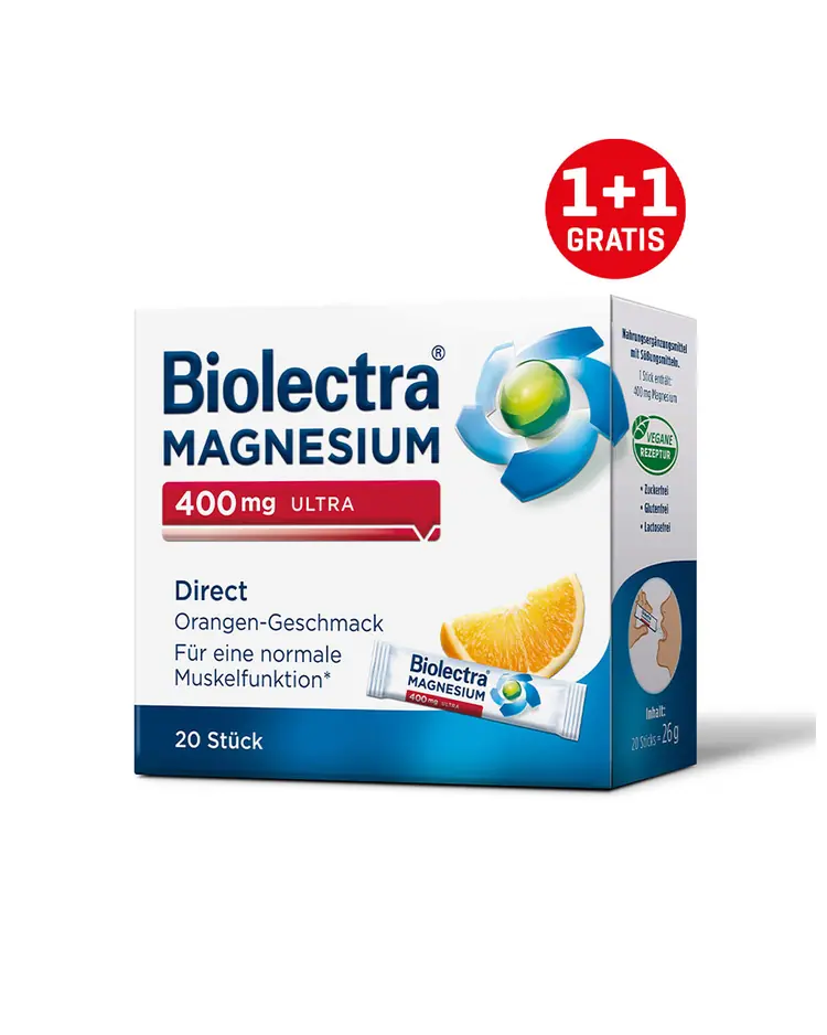 Biolectra Magnezij 400 mg Ultra Direkt, okus naranča PROMO, 2x20 vrećica