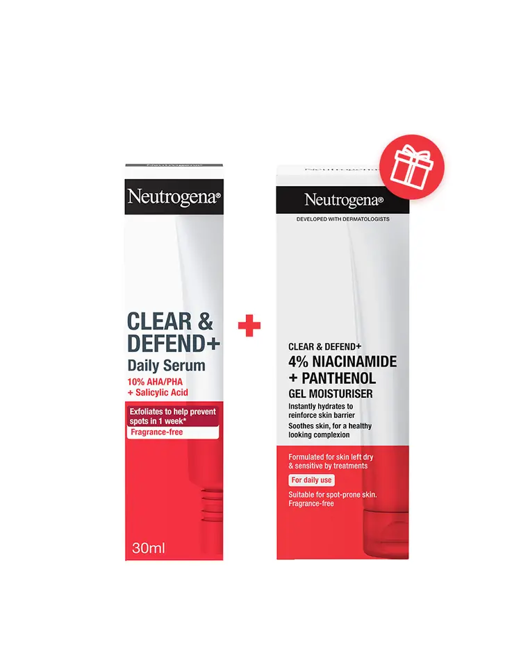Neutrogena Clear & Defend+ dnevni serum, 30 ml + Clear & Defend+ hidratantna gel krema, 50 ml GRATIS