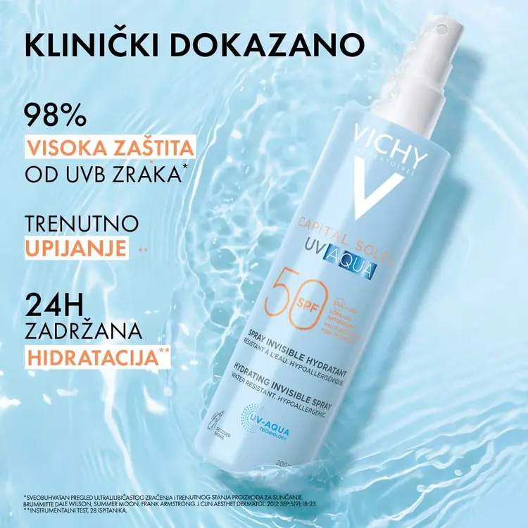 Vichy Capital Soleil UV Aqua hidratacijski sprej za lice i tijelo SPF50 visoka zaštita, 200 ml