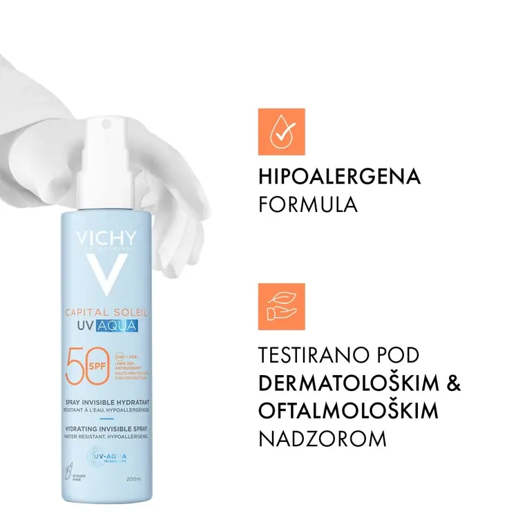 Vichy Capital Soleil UV Aqua hidratacijski sprej za lice i tijelo SPF50 visoka zaštita, 200 ml