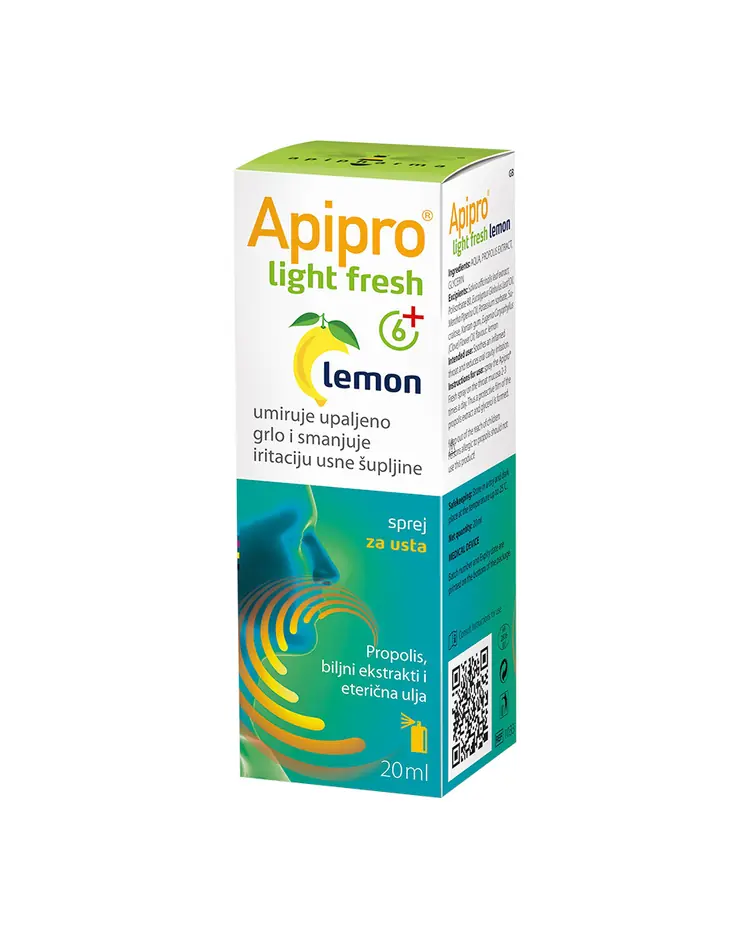 Apipharma Apipro® light fresh lemon sprej za usta, 20 ml