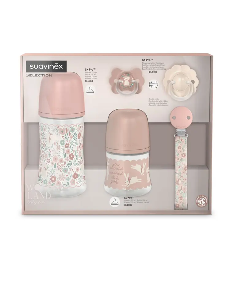 Suavinex Mini poklon set bočica i duda za novorođenčad Wonderland, rozi 1 set