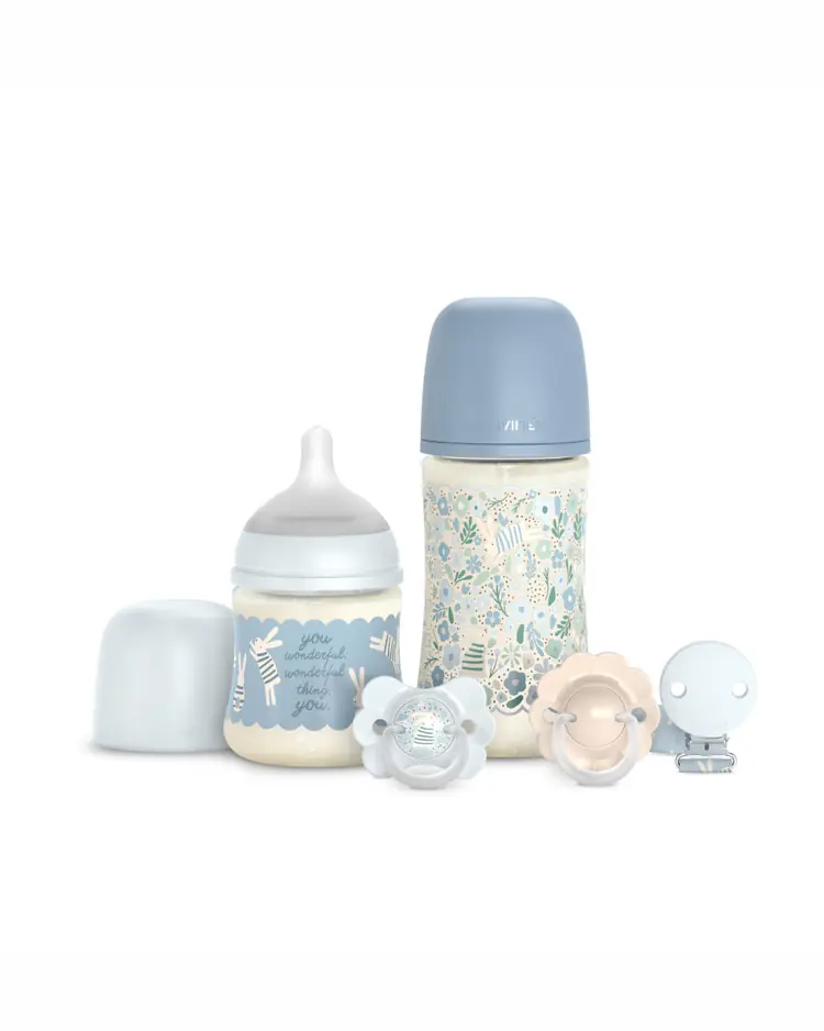 Suavinex Mini poklon set bočica i duda za novorođenčad Wonderland, plavi 1 set