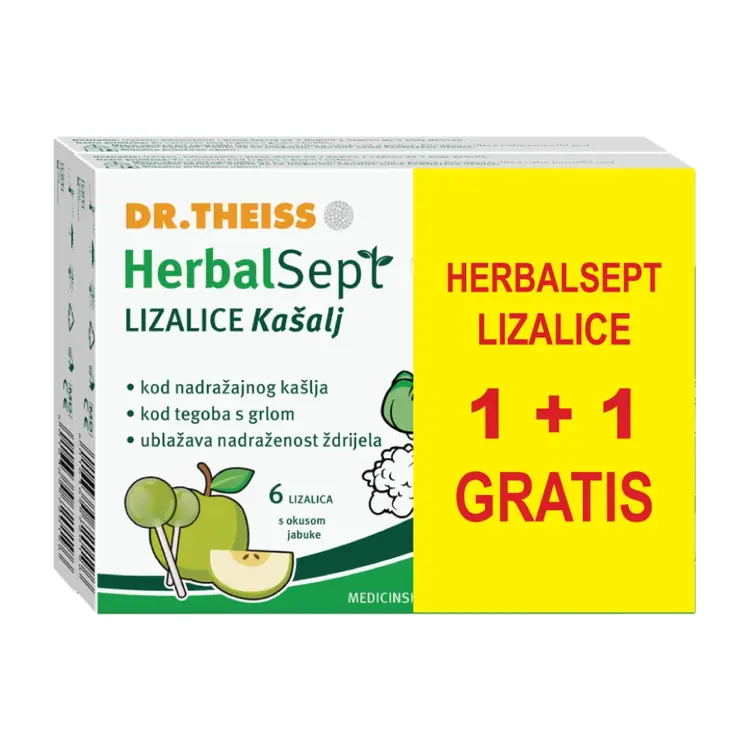 HerbalSept Kids lizalice KAŠALJ – okus jabuka 1+1
